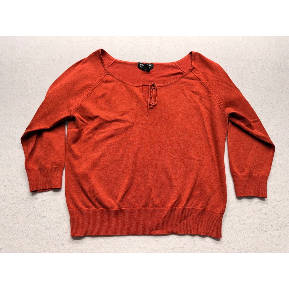 New York & Company Burnt Orange Keyhole Tie Scoop Neck 3/4 Sleeve Sweater L